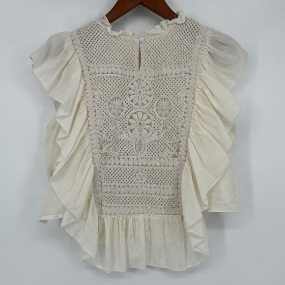 Joie Embroidered Blouse Womens M Ivory Ruffle Romantic Cottagecore Peasant Top - Picture 5 of 10